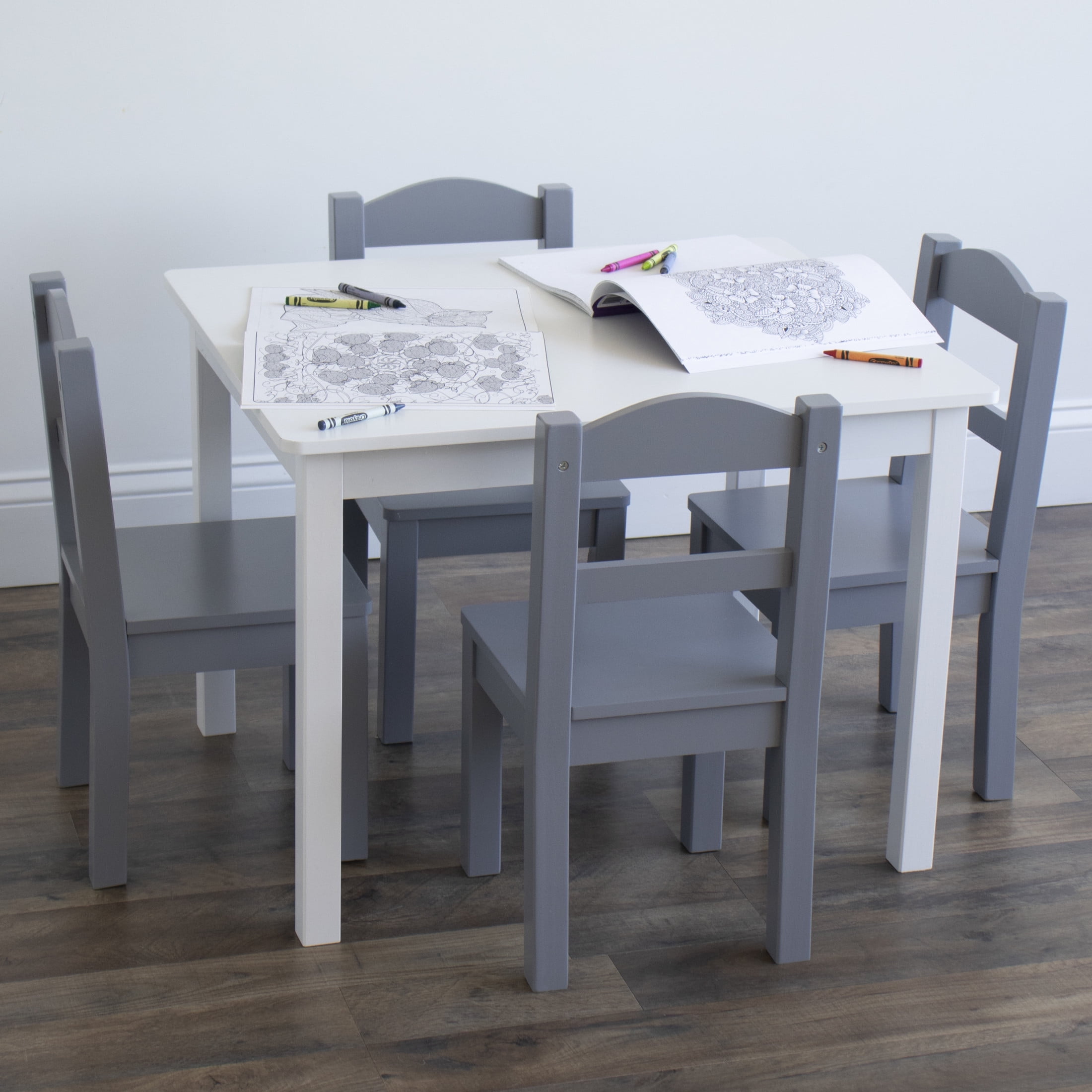 Humble Crew Inspire Kids Classic 5-Piece Lightweight, Multifunction, Portable Activity Table and Chair Set, Grey/White