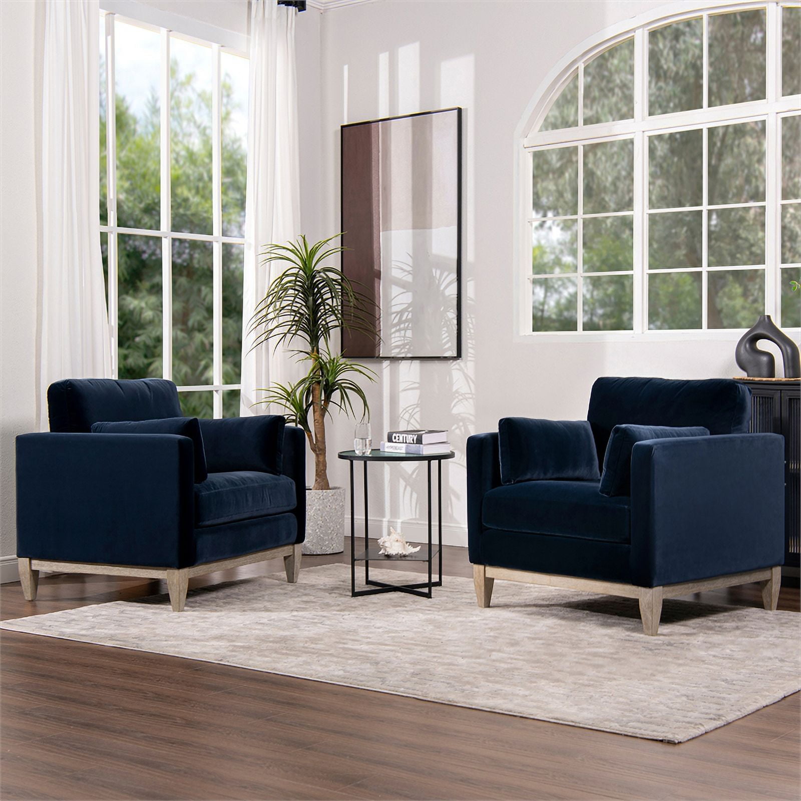 Jennifer Taylor Home Knox 36" Modern Farmhouse Performance Velvet Large Living Room Accent Arm Chair in Dark Navy Blue