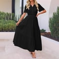 thumbnail image 2 of HXWCHs Robe Chandail Femme Fluide Col en V Ceinture à Nouer Robe d'Été Décontractée Confortable Plage Évasée Maxi pour Printemps Noir P, 2 of 7