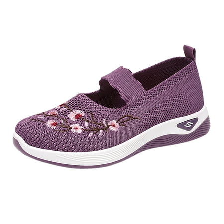 QYZEU Womens Shoes Women Shoes Casual Dress Women s Summer Embroidered Casual Single Shoes Light Breathable Slip On Mesh Sneakers Shoes Women Purple 40
