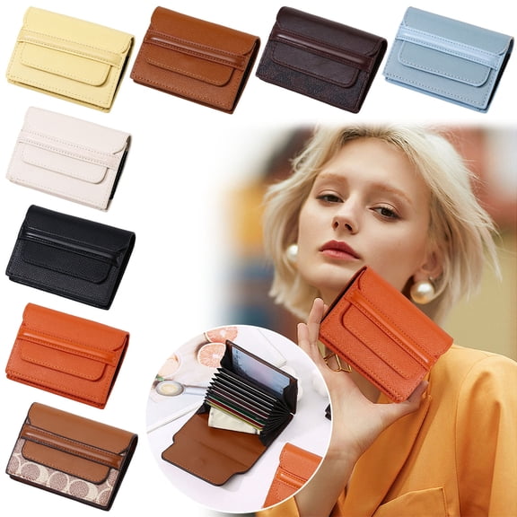 Card Case Wallet, Slim Leather Rfid-blocking Cash and Id Holder for Women, Minimalist Compact Multi-slot Organizer with Gift Box, Topliu