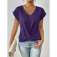 thumbnail image 2 of Cuteduck Womens Tops V-Neck Twist Front Rolled-Up Sleeves Casual Shirts S-XXL, 2 of 5