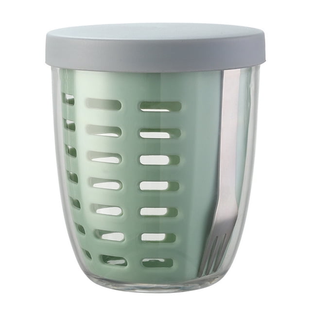 Fruit And Veggie Pot With Airtight Lid Removable Colander And Fork Portable Reusable Leakproof Storage Container 600ml|20oz