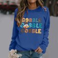 thumbnail image 2 of Wang6 Womens Thanksgiving Graphic Sweatshirts Trendy Gobble Letter Printed Long Sleeve Crew Neck Pullovers Comfy Fall Loose Fit Solid Tshirts Tops Blue L, 2 of 4