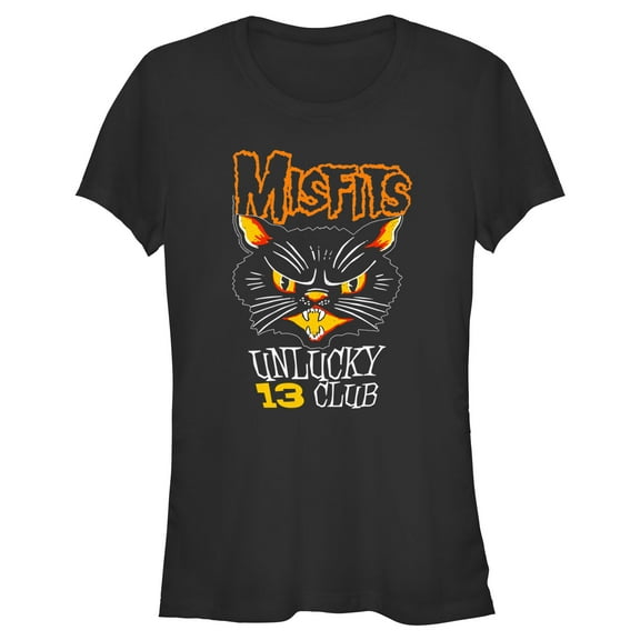 Junior's Misfits Unlucky 13 Club Cat Graphic Tee Black Small
