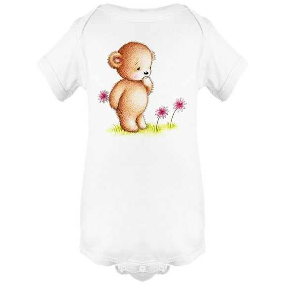 Teddy Bear Picking Flowers Bodysuit Infant -Image by Shutterstock,  Newborn