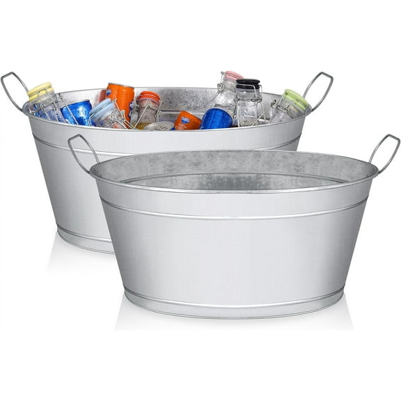 Large 6-Gallon Galvanized Tin Beverage Tub, 20x14x10 inches (Pack of 2)