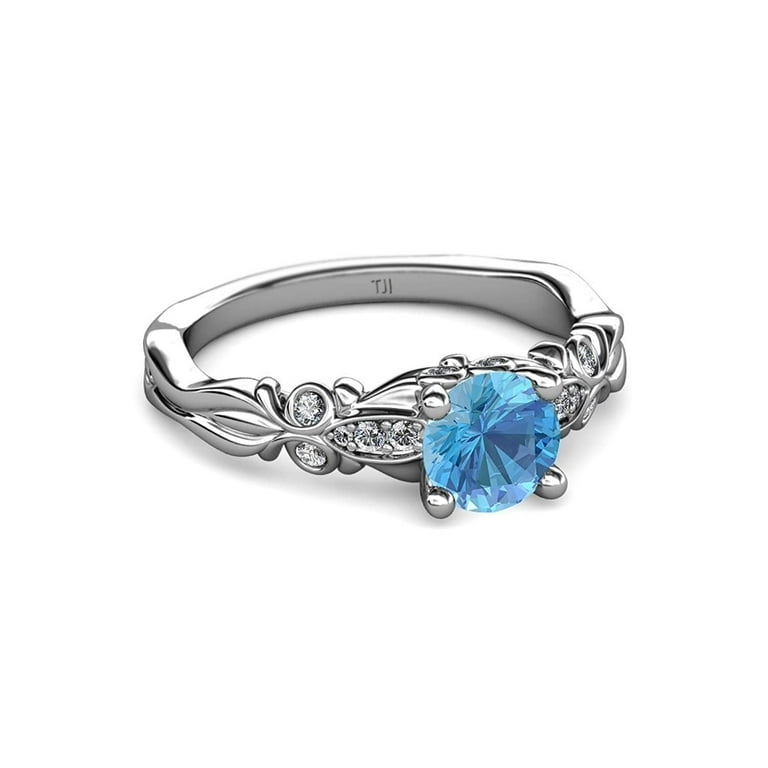 14K White Gold Blue Topaz Butterfly Ring