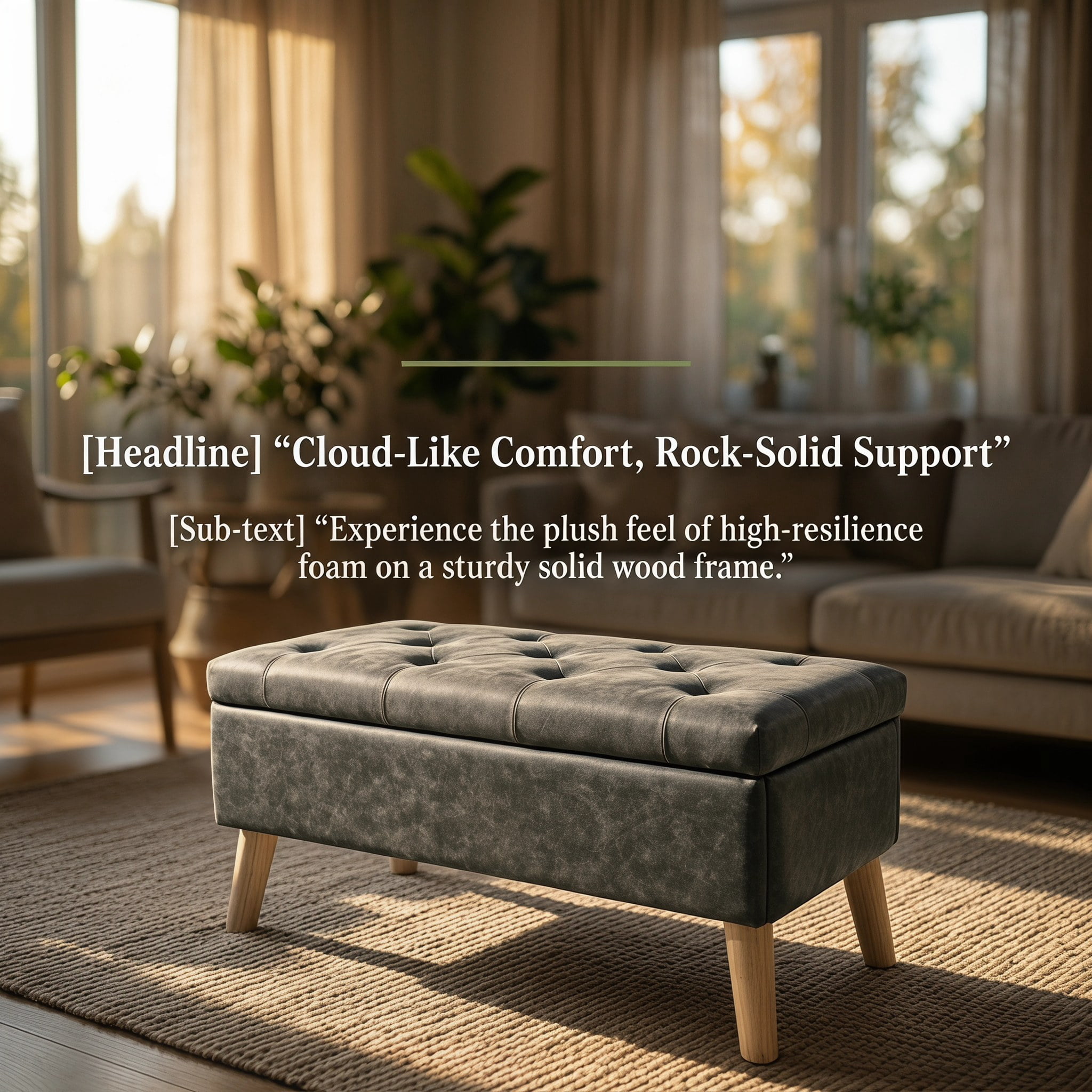 32" Wide Storage Ottoman Bench with Built-in Tray, Square Storage Ottoman for Extra Storage, Upholstered Footrest and End of Bed Bench, Perfect for Living Room, Bedroom, Sitting, Relaxing