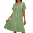 thumbnail image 2 of Yeaiivve Womens' Zipper Robe Short Sleeve Bathrobes Summer Sleepwear Soft Housecoat with Pockets Zip Up House Robes Green,S, 2 of 6