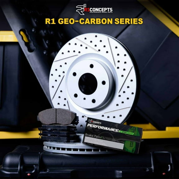 R1 Concepts Drilled and Slotted Carbon Coated Disc Brake Rotor Set with Performance Sport Pads WBSN1-75005