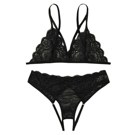 

Sngxgn Women Lingerie Set Lace Bra and Panty Sets Lace Teddy Bodysuit Fasion Maid Lingerie For Women Black XL