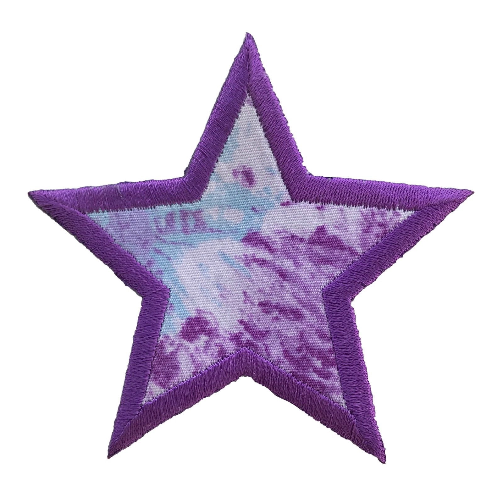 Lily Camouflage Crack Print Fabric Iron on Star of 3", 2" in Blue Pink Purple