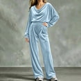 thumbnail image 5 of Gamivast Lounge Sets for Women Long Sleeve Velvet Cowl Neck Tops Wide Leg Elastic Waist Pants with Pockets Relaxed Fit Tracksuit Light Blue L, 5 of 5