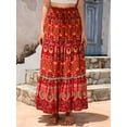 thumbnail image 4 of Suagox Women's Long Swing Skirt Boho Style Fashion Print Elastic Waist A-Line Ruffle Skirt for Party Club, 4 of 10