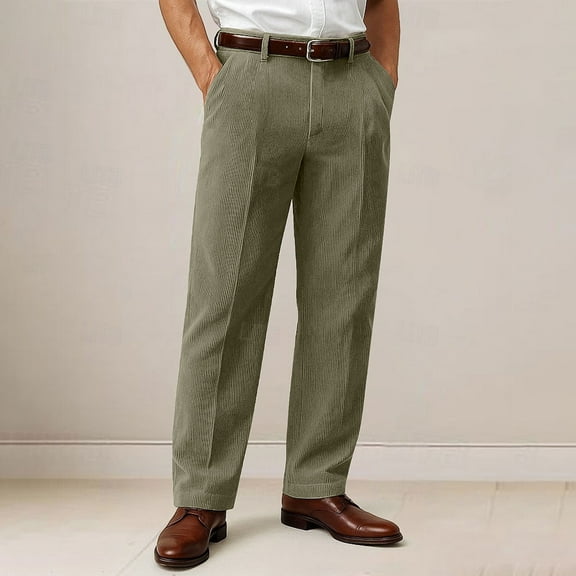 Dxzfnsa Dressy Pants for Mens Casual Solid Color Corduroy Button Long Pants Lightweight Work Travel Slacks for Men