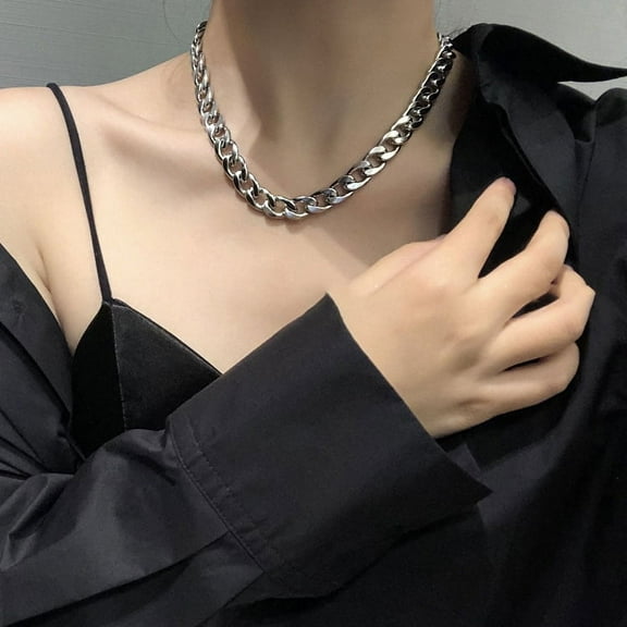 Hiphop Wide Miami Curb Cuban Link Necklace Chokers Neck Chains for Men Women 14K White Gold Hip Hop Jewelry