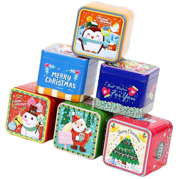 DOITOOL Boîtes à Biscuits de Noël Carrées Couvercle pour Offrir en Cadeau  Boîtes en Métal Imprimées du Père Noël de Noël pour Bonbons Cadeaux  Alimentaires pour La Fête de Noël (Vert) 