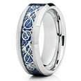 thumbnail image 2 of Silly Kings 8mm Tungsten Carbide Wedding Band Blue Dragon Design Comfort Fit Men & Women Band 11, 2 of 3