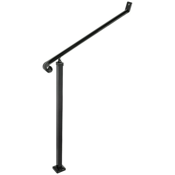 KFFKFF Outdoor Handrails for 2-3 Steps, Black Wrought Iron Stair Railings, Wall & Floor Installation Kit Included