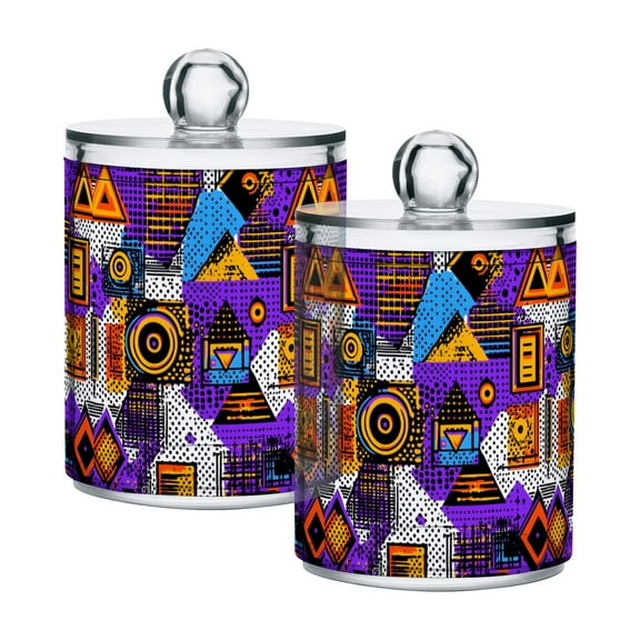 Yayeee 2 Pack Qtip Holder Bathroom Cotton Swab Canister with Lid Clear Dispenser Set, Purple Simple Triangles