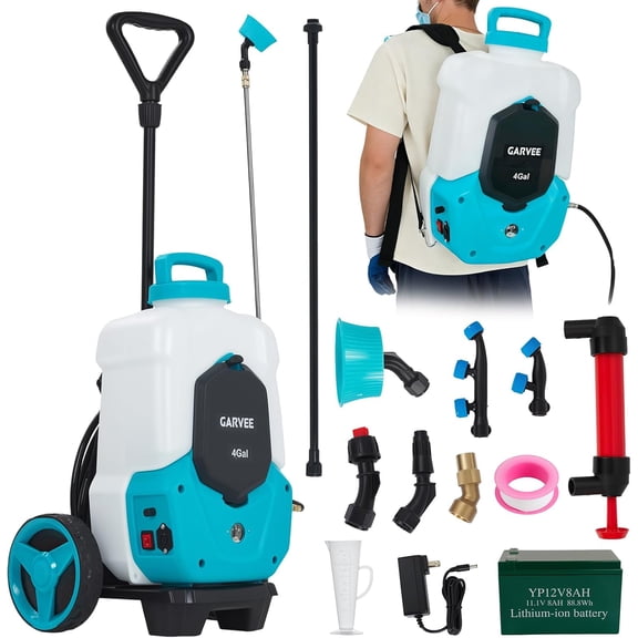 4 Gallon Battery Backpack Sprayer with Cart 12V 90 PSI 6 Nozzles for Lawn