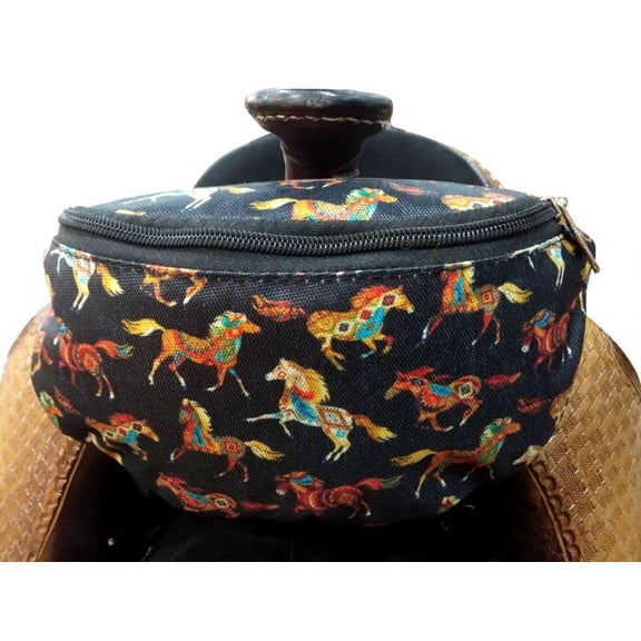 Showman Tribal Running Horse Print Insulated Nylon Saddle Pouch