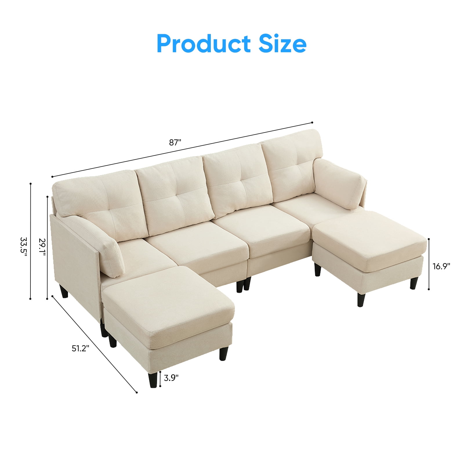 ijuicy Convertible U/L Shaped Sectional Sofa with Chaises , 6 Seater Couch for Living Room, Beige