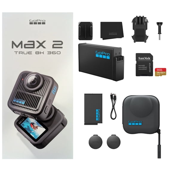 GoPro MAX2 360 Action Camera, Enduro Battery, 128GB SD Card, Protective Case Kit