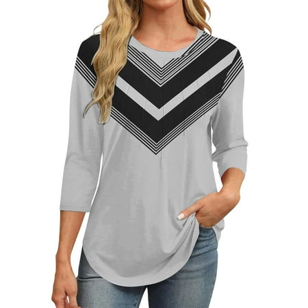 FUELEGO Deal Of The Day Lightning Deals 3/4 Length Sleeve Womens Tops Corset Tops for Women Crew Neck Tops for Women Long Sleeve Workout Tops for Women Vacation Outfits for Women Womens Tops Trendy