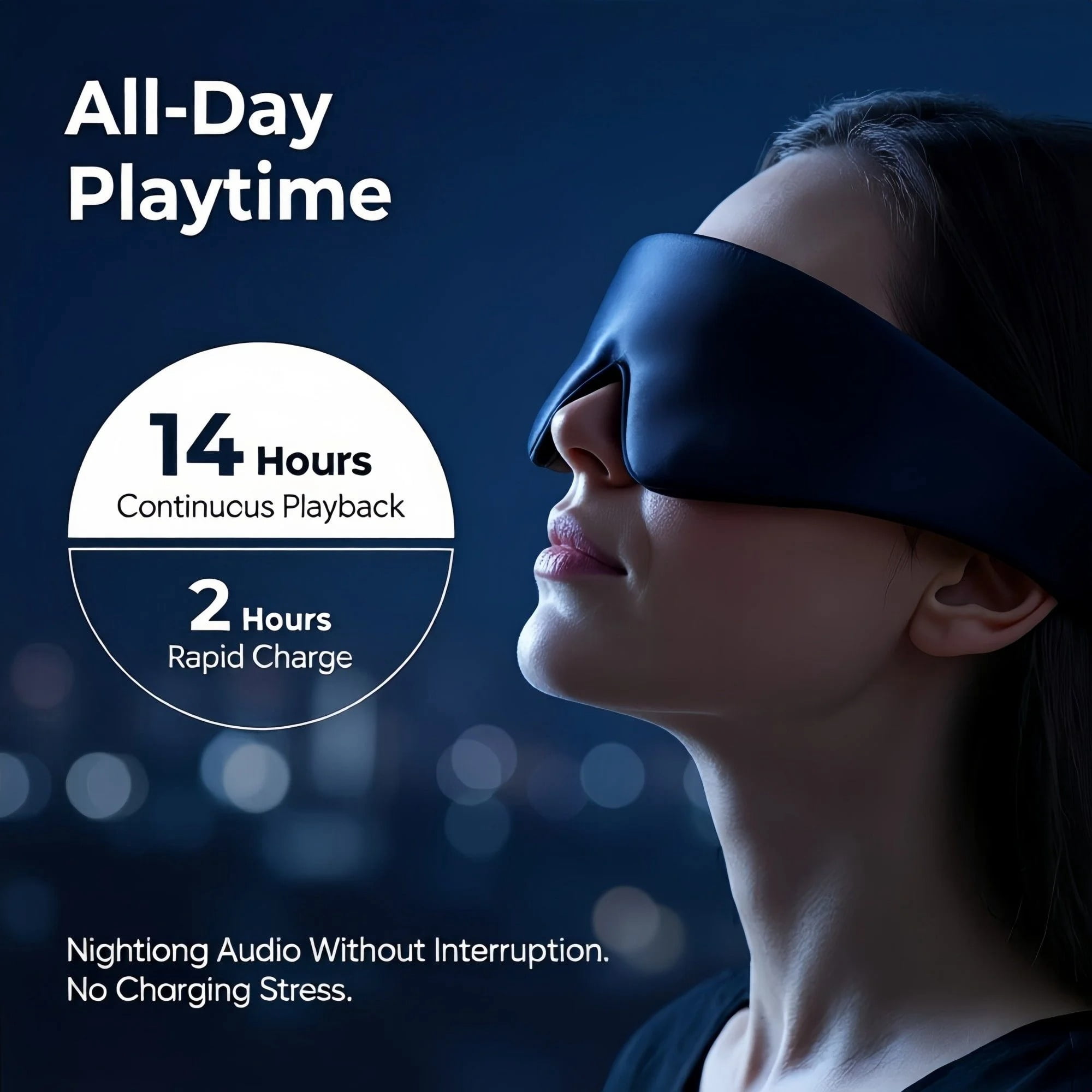 FACEMOON Organic Bamboo Cotton Bluetooth Sleep Mask 100% Blackout 3D Design Zero Eye Pressure 13H Playtime