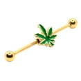 thumbnail image 2 of Pierce2GO Gold Stainless Steel Marijuana 14G Industrial Barbell Ear Piercing (Green), 2 of 5