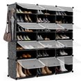 thumbnail image 1 of Portable Shoe Rack Organizer, 48 Pairs Expandable Modular Shoe Storage Cabinet with Doors, Adjustable Panels, 8-Tier DIY Shoe Shelves for Closet, Hallway, Entryway, 1 of 5