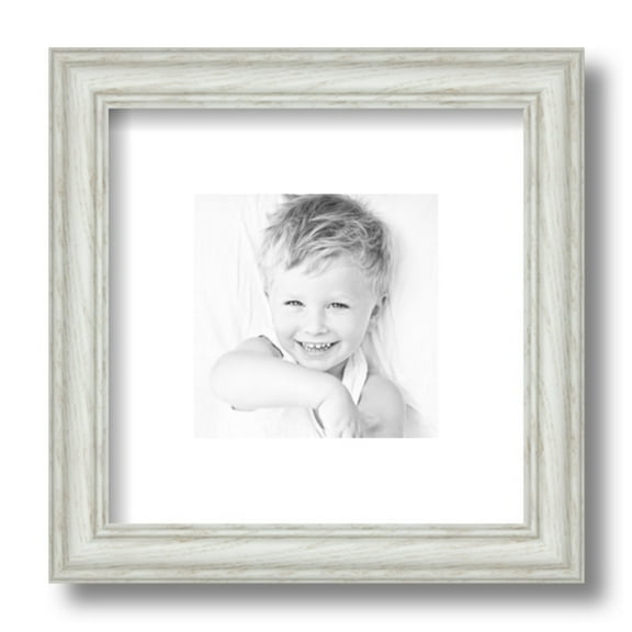 ArtToFrames 9x9 Matted Picture Frame with 5x5 Single Mat Photo Opening Framed in 1.25 Off White Wash on Ash and 2 Crisp Mat (FWM-4098-9x9)