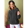 thumbnail image 5 of Women's Black Solid Color Rivet Stud Hoodie with Pocket, 5 of 6