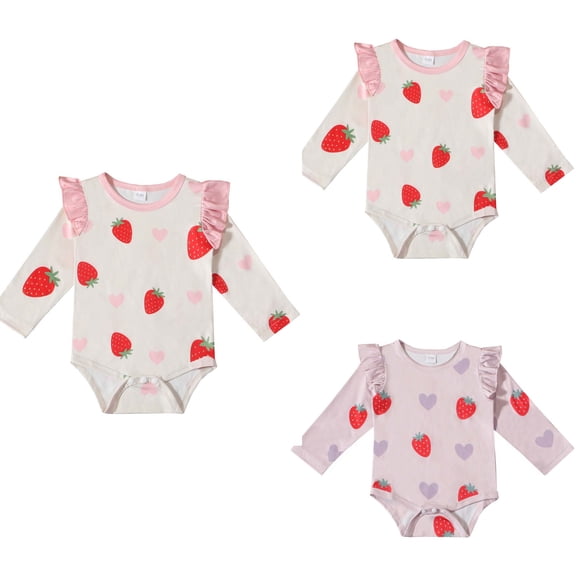SROBPTY Toddler Girls Rompers Print Crew Neck Long Sleeve Newborn Crawling Suits