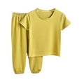 thumbnail image 3 of Swuxness Toddler Casual Short Sleeve 2 Piece Sets, Kids Summer Outfit Sets, Children's Summer Comfortable Round Neck Tank and Long Pants Sets for Kids Yellow, 4-5 Years, 3 of 5