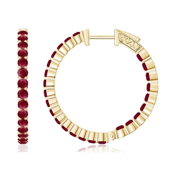 ANGARA Natural Round 1.6 ct Ruby Inside Out Hoop Earrings in 14K Yellow Gold for Women (Size-1.6mm) | July Birthstone, Birthday, Anniversary, Jewelry Gift for Women | Natural Ruby Earrings