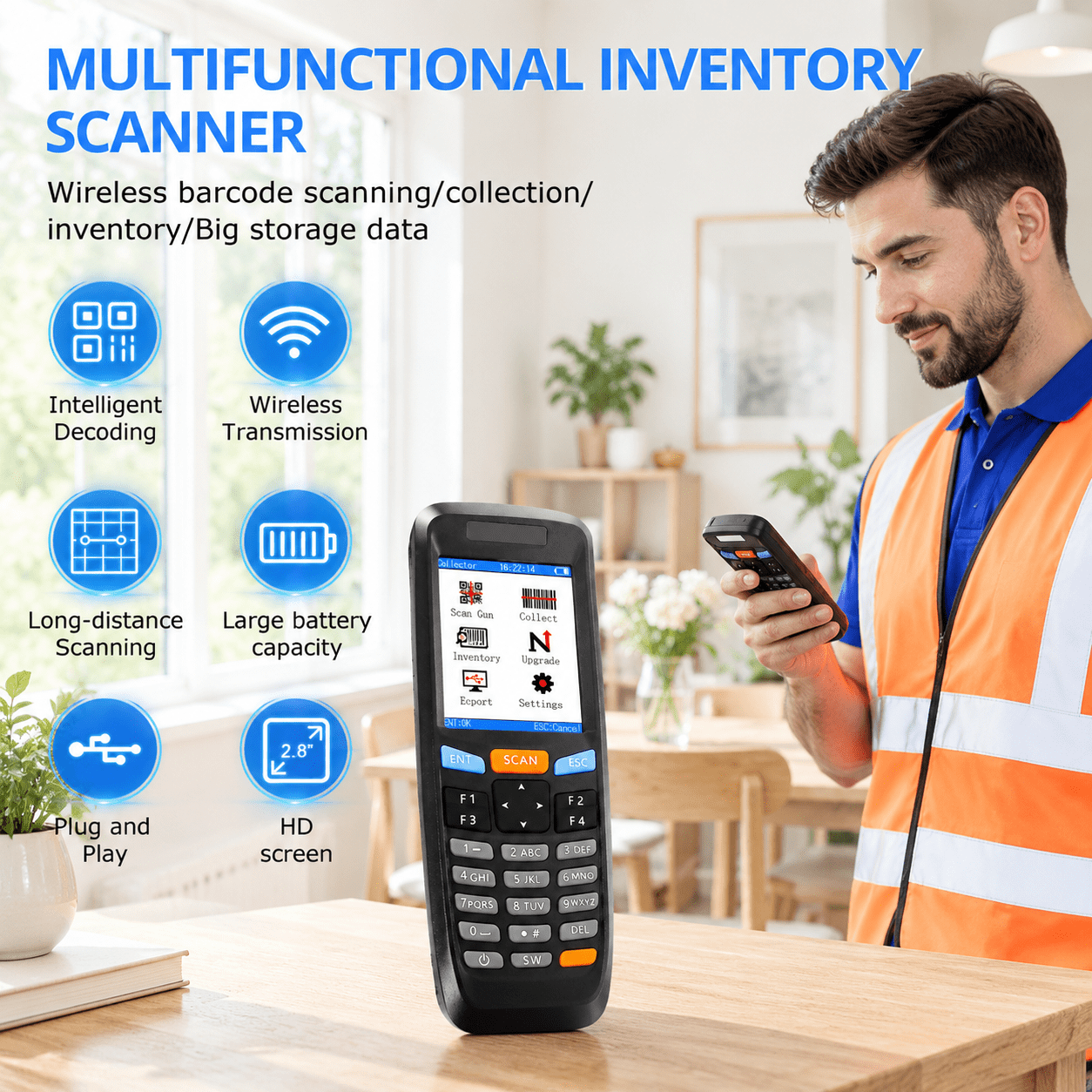 1D Wireless Inventory Barcode Scanner with 2.8 Inch LCD Screen for ...