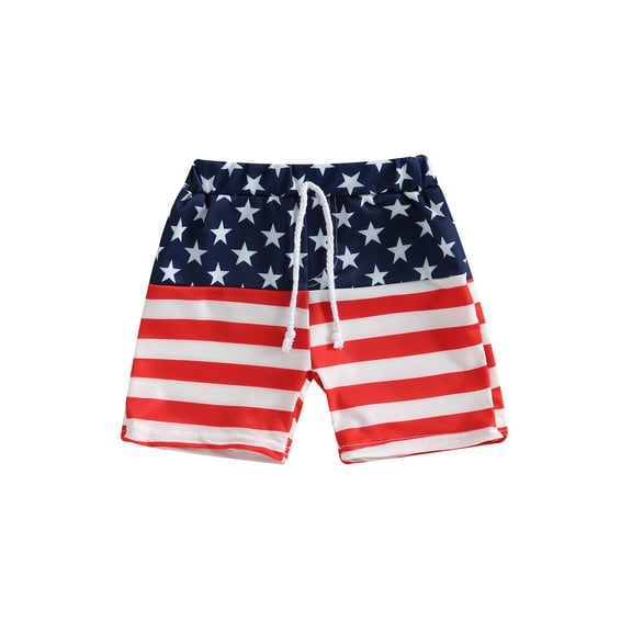 Genuiskids Toddler Boys Summer Casual Swim Trunks Stars Stripe Patchwork Drawstring Bathing Suit 2T 3T 4T 5T 6T 7T Little Boys Independence Day Swimwear