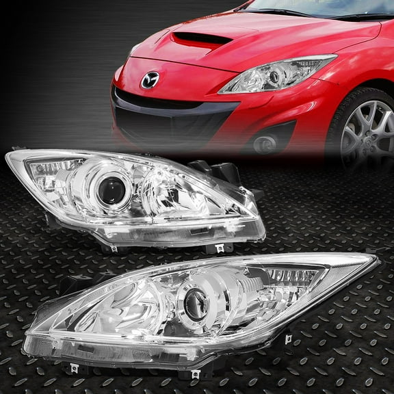 FOR 10-13 MAZDA 3 PAIR CHROME HOUSING CLEAR CORNER PROJECTOR HEADLIGHT HEAD LAMP
