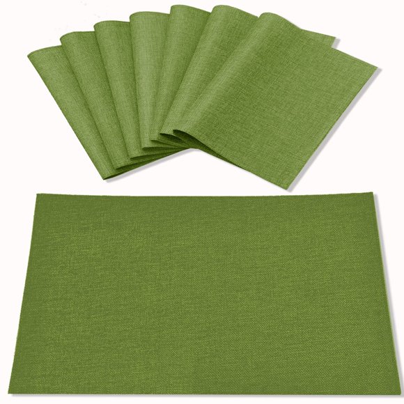 Rinpon Juego De 8 Manteles Individuales De Tela Tipo Lino, Lavables A Máquina, Resistentes Al Calor, Manteles Individuales De Cocina De Poliéster Grueso Sin Arrugas Para Mesa De Comedor (Verde)