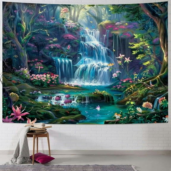 BCIIG Forest Tapestry Mushroom Flower Tapestry Galaxy Natural Waterfall Tapestry Colorful Floral Plants Wall Tapestry Fantasy Aesthetic Tapestry Wall Hanging for Home