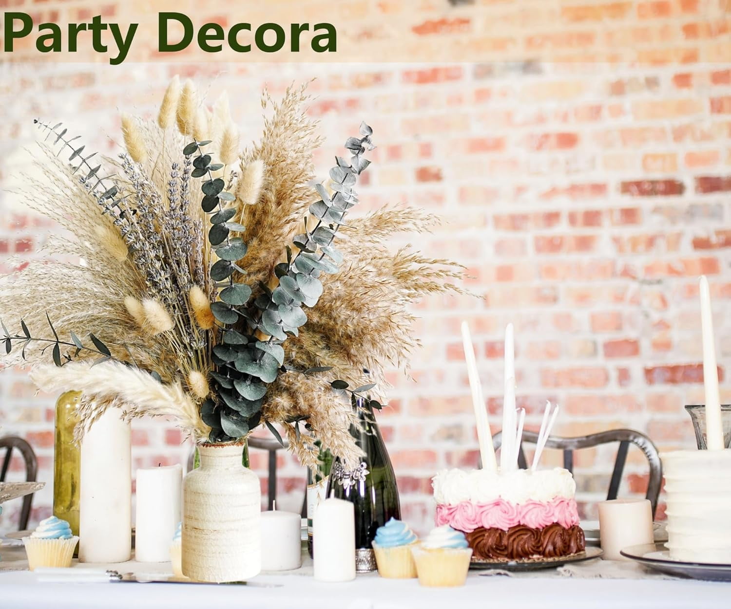 Green Pampas Grass Boho Bouquet – Exquisite Lavender and Eucalyptus Dried Flower Arrangements for Western Decor Rustic Flowers Your Bohemian Home, Bedroom, Wedding Table Décor