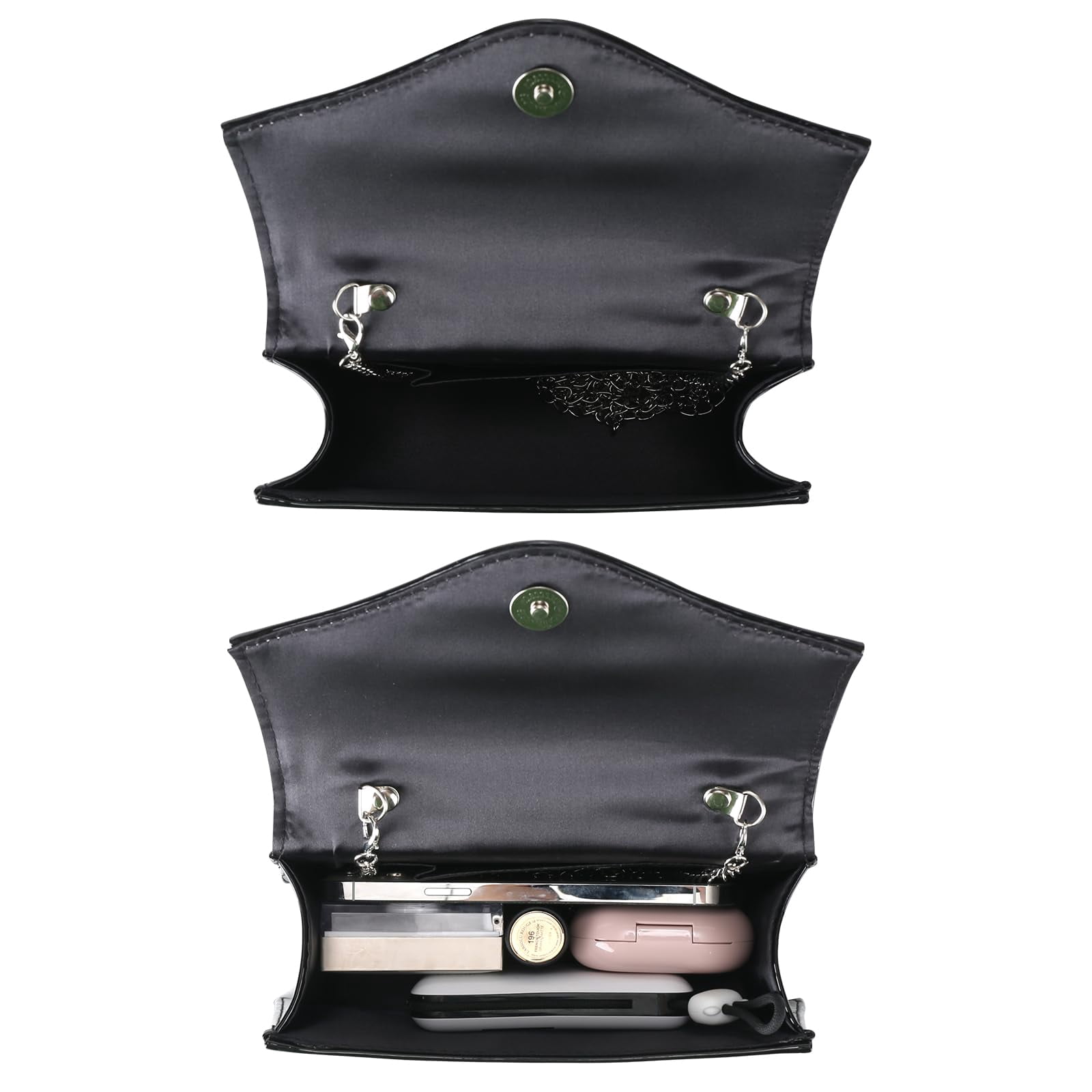 Milisente Women's Evening Bag Bridal Party Clutch Purses Cocktail Prom Handbags with Patent Leather（black）