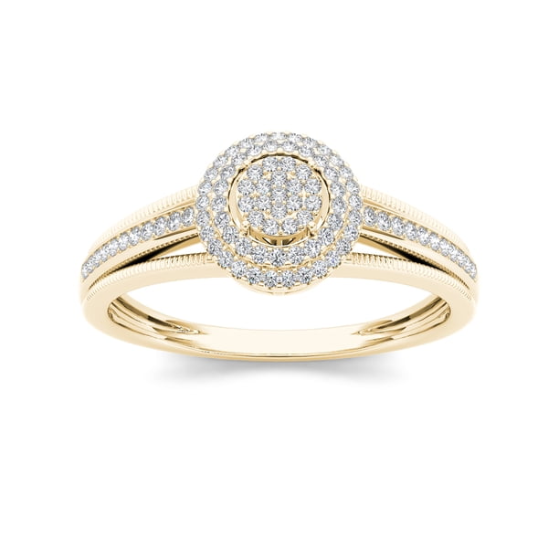 Imperial Diamond 1 5 Carat T W Diamond Double Halo Cluster 10kt Yellow Gold Engagement Ring Walmart Com Walmart Com
