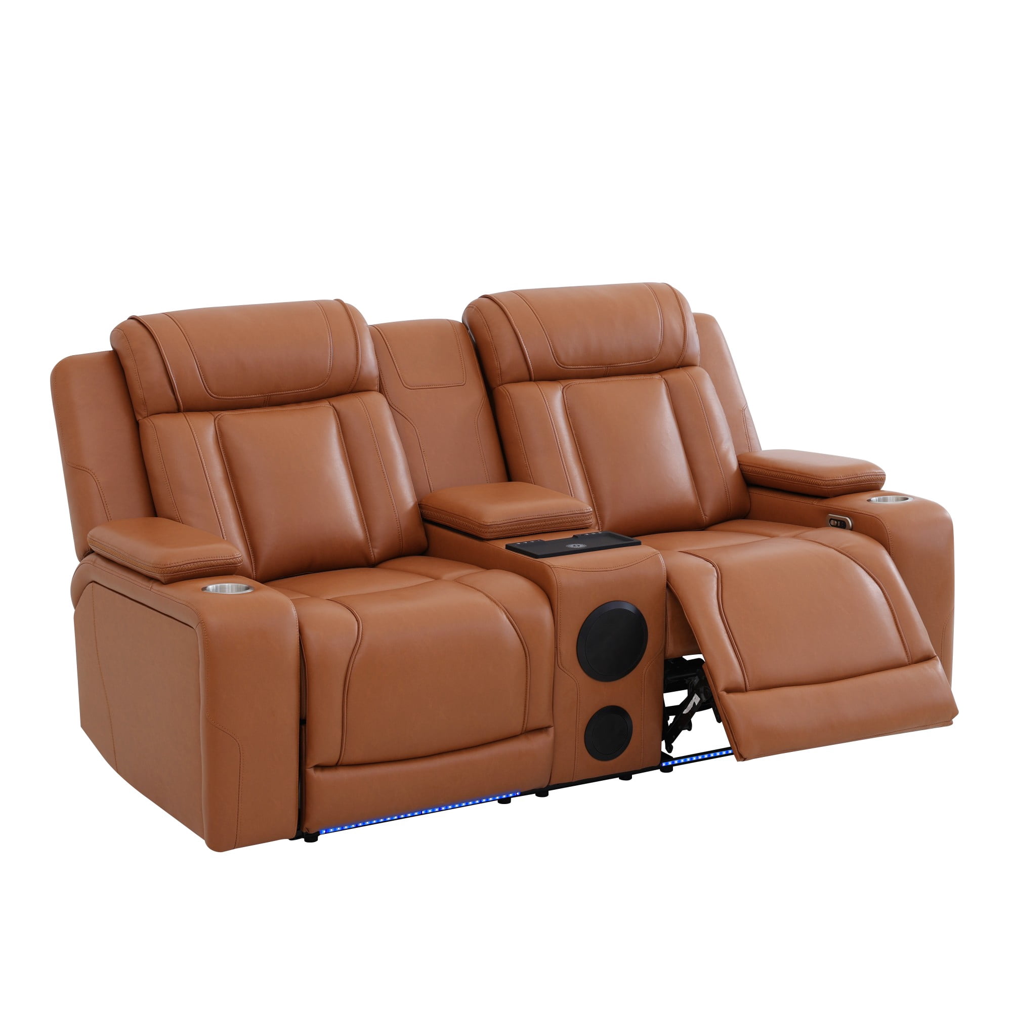 Gewnee Power Recliner with Wireless Charging, LED Ambient Lights, Built in Bluetooth Speakers, USB & Type‑C Ports, Hidden Storage, Home Theater Seating with Cup Holders, Air Leather‑Orange Yellow