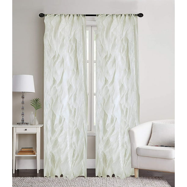 Sapphire Home 2 Cascade Curtain Panels, Ivory Ruffle Curtains