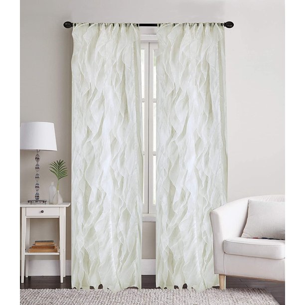 Sapphire Home 2 Cascade Curtain Panels Ivory Ruffle 84 Sheer Voile Vertical Ruffled Com Sapphire Home 2 Cascade Curtain Panels, Ivory Ruffle Curtains