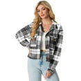 thumbnail image 2 of JWD Women's Cropping Jacket Casual Button Shacket Plaid Long Sleeve Blouses Top with Pocket White BlaPJk Pane XL, 2 of 5